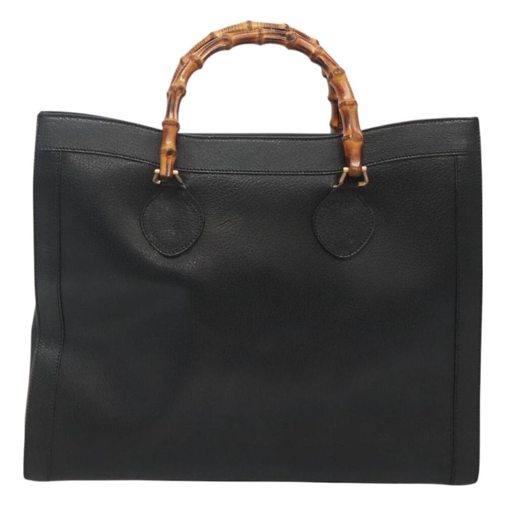 GUCCI Bamboo Hand Bag Leather Black Gold 002 1186 002 1186 - Picture 3 of 16